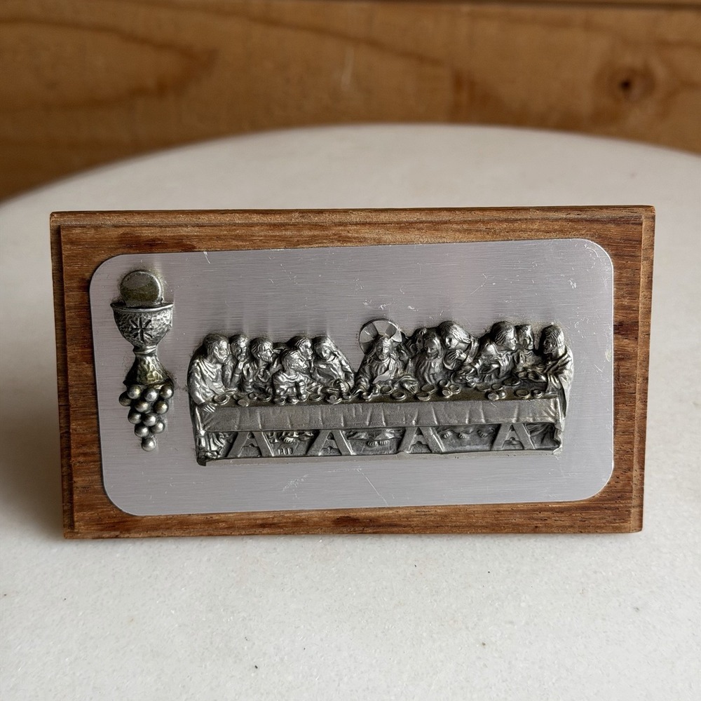 VTG Desk Icon Religious‎ Last Supper Metal Relief Stand Church Italy 5"x2.75"